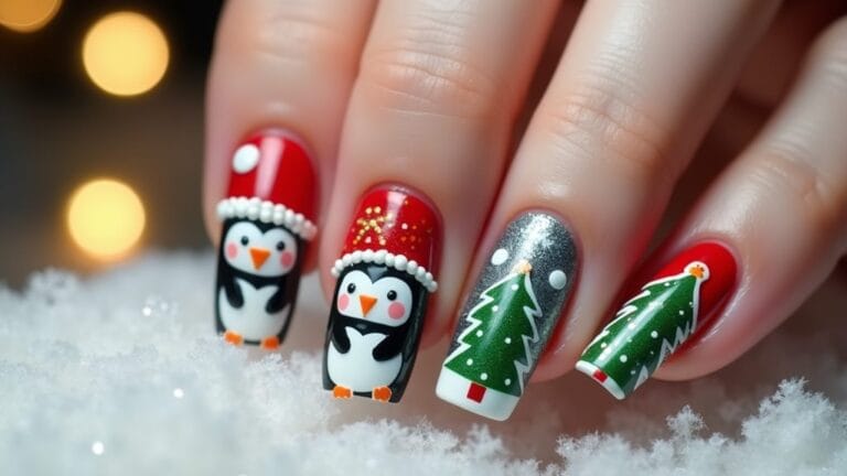festive penguin nail art