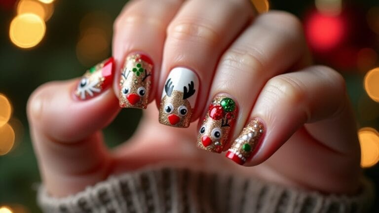 festive reindeer nail art