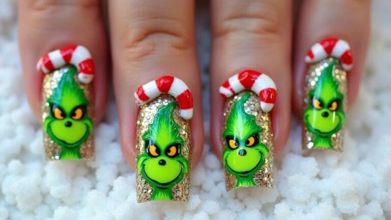 grinch themed holiday nail art