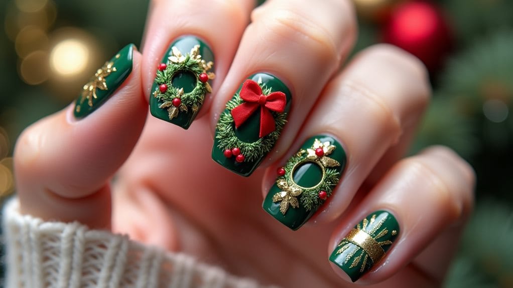 holiday wreath nail art