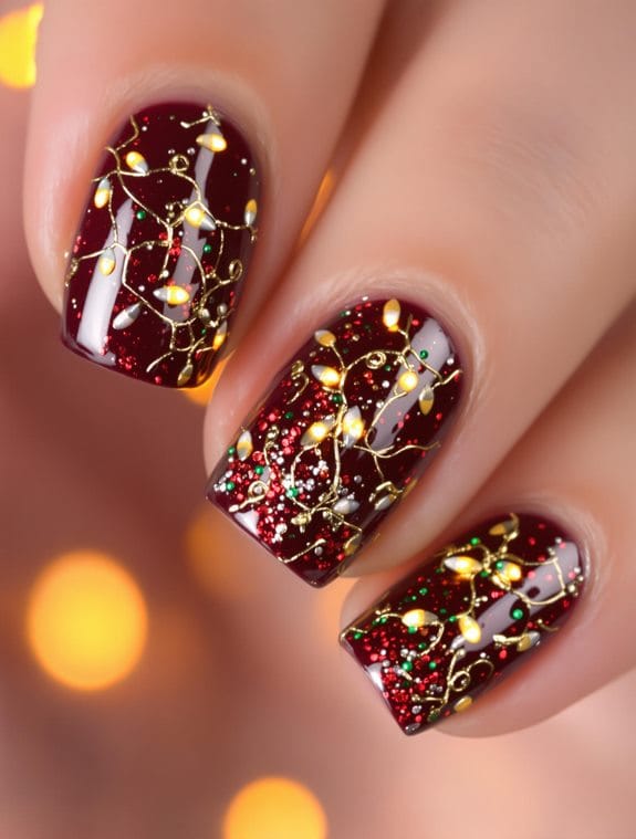 sparkling christmas lights nails