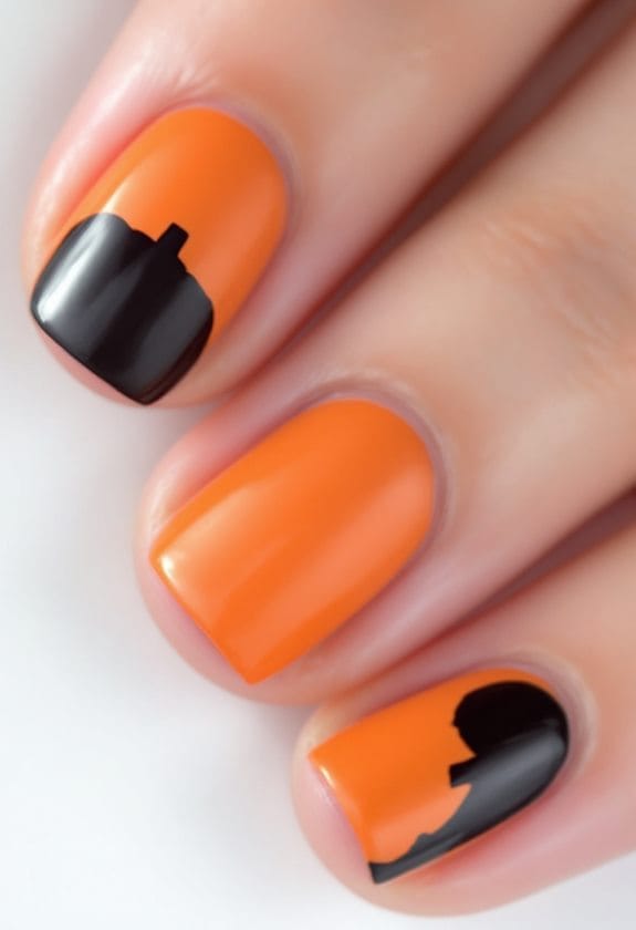 stylish two tone pumpkin nails