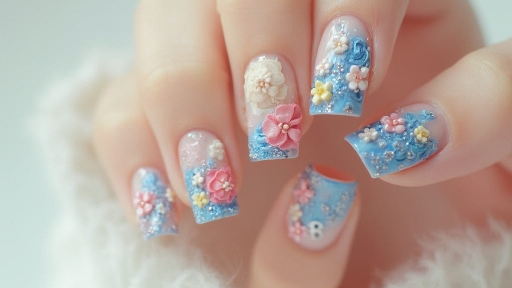 three dimensional floral nail art